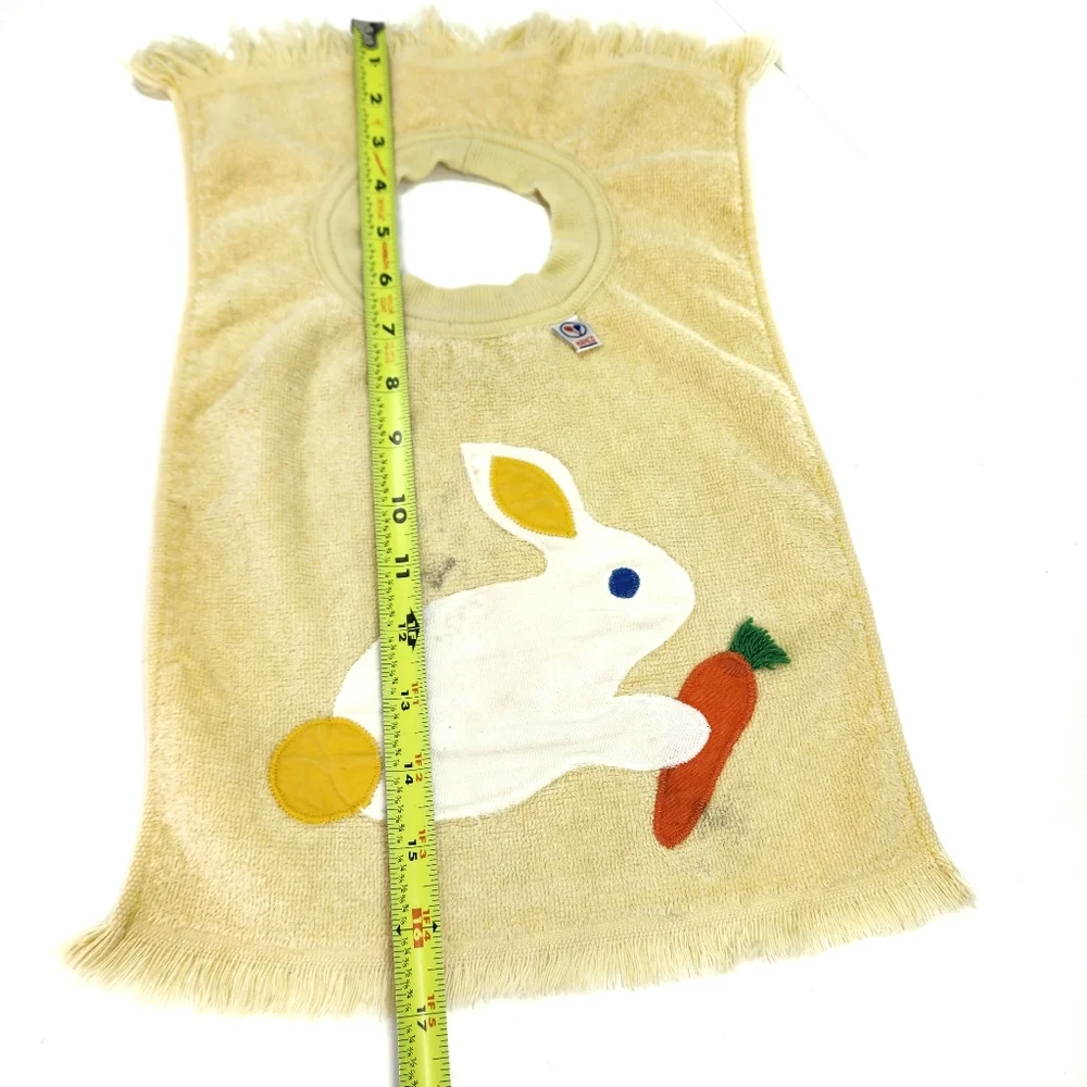 90s VINTAGE HAMCO Baby Bunny Rabbit Pullover Terry Cloth Towel Bib Yellow
